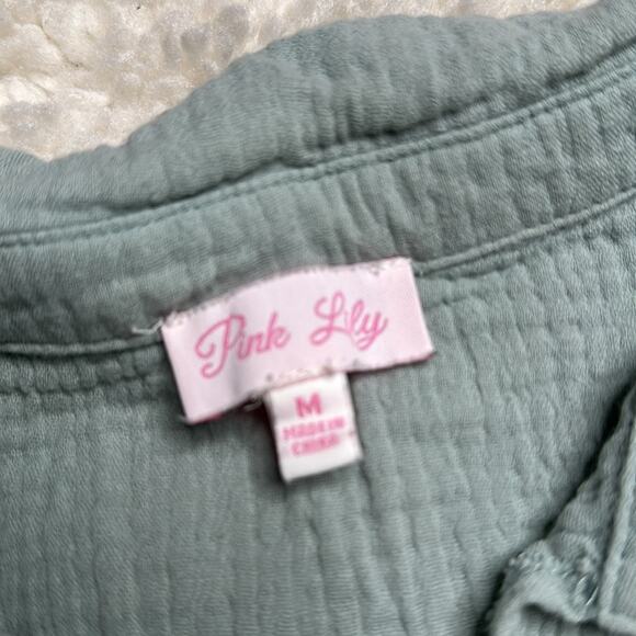 Pink Lily Aqua Muslin Lightweight Flowy Boutique Balloon Sleeves Textured TJ - Picture 4 of 11